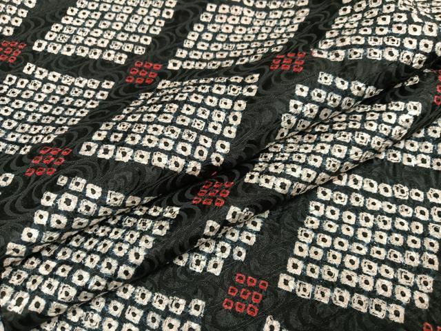 平和屋着物●上質な小紋　絞り　菱文　黒地　正絹　逸品　AABG7558ph