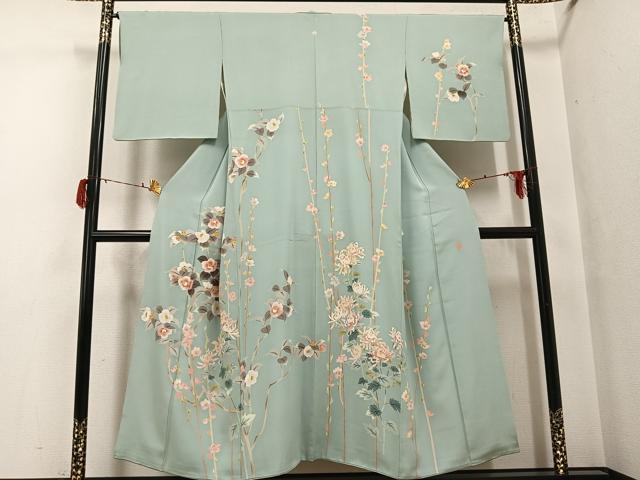 平和屋着物●本加賀友禅作家　茶谷孝志　訪問着　枝花文　正絹　逸品　AABG7593ph
