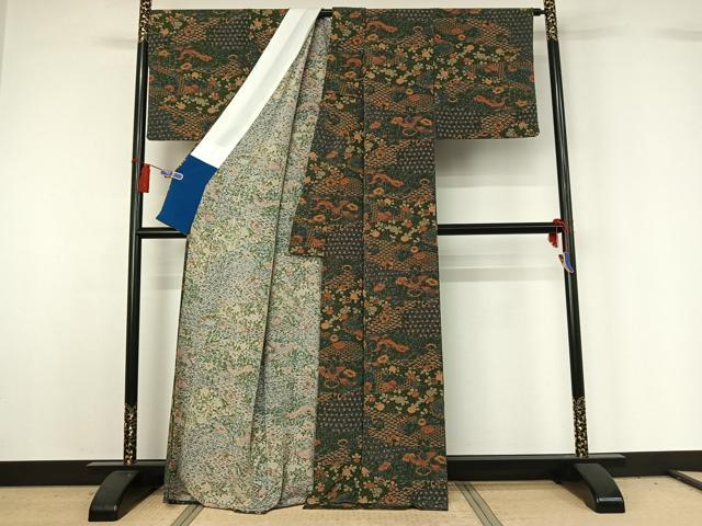 平和屋着物▽上質な小紋 単衣 更紗花鳥文 正絹 逸品 AABG7772jhの通販