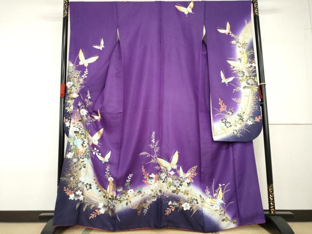 平和屋着物○豪華振袖 菱花唐草地紋 老竹色 正絹 逸品 CABB6232utの
