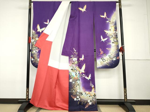 平和屋着物○豪華振袖 花蝶文 暈し染め 金彩 銀通し地 正絹 逸品
