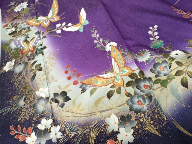 平和屋着物○豪華振袖 花蝶文 暈し染め 金彩 銀通し地 正絹 逸品