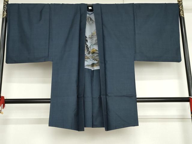 平和屋本店○極上 男性 本場大島紬 9マルキ 間道 裏地：鳥獣戯画 逸品