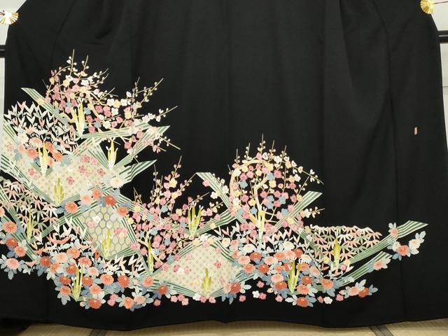 平和屋着物●本加賀友禅作家　東藤岳　黒留袖　笹梅花文　正絹　逸品　AABG7993cs_2