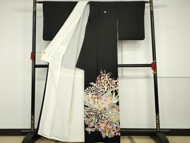 平和屋着物●本加賀友禅作家　東藤岳　黒留袖　笹梅花文　正絹　逸品　AABG7993cs_1