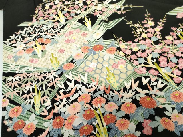 平和屋着物●本加賀友禅作家　東藤岳　黒留袖　笹梅花文　正絹　逸品　AABG7993cs_3