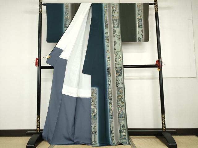 平和屋着物●加納義己　訪問着　更紗洋花間道　暈し染め　金彩　正絹　逸品　AABG8016cs_1