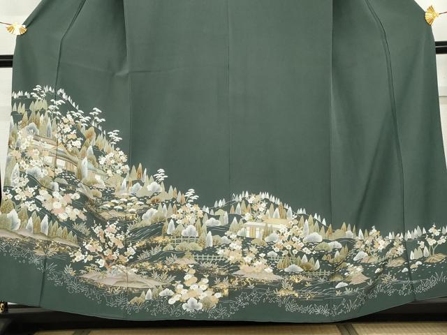平和屋着物●訪問着　友禅　風景梅松花文　金彩　反端付き　正絹　逸品　AABG8022cs_2