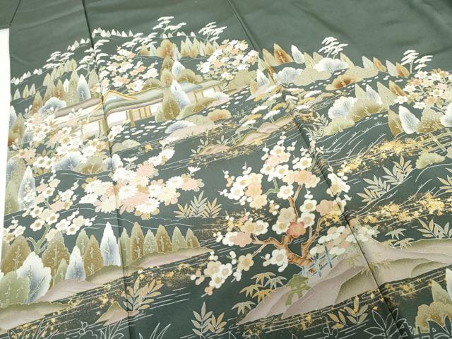 平和屋着物●訪問着　友禅　風景梅松花文　金彩　反端付き　正絹　逸品　AABG8022cs_3
