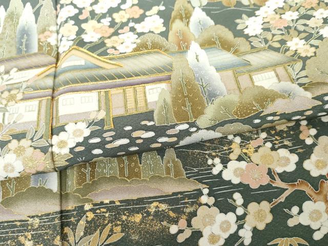 平和屋着物●訪問着　友禅　風景梅松花文　金彩　反端付き　正絹　逸品　AABG8022cs_4
