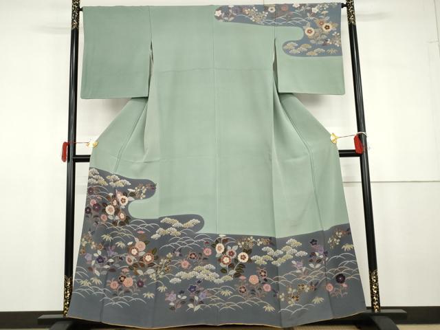 平和屋着物●訪問着　笹松芝花文　金彩　正絹　逸品　AABG8029cs