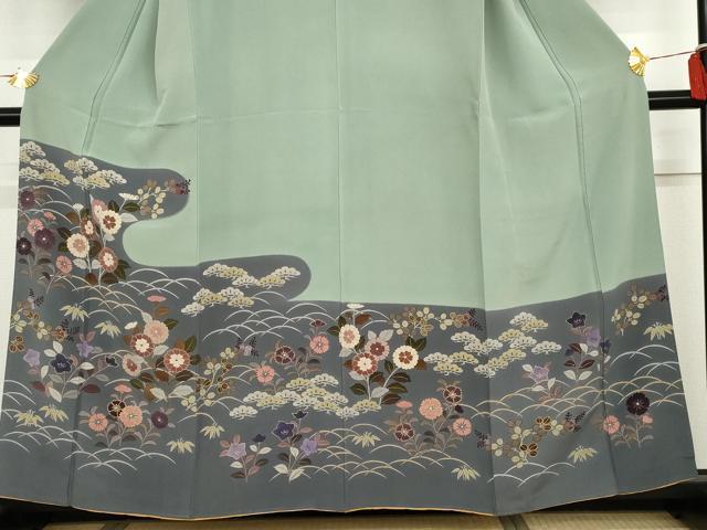 平和屋着物●訪問着　笹松芝花文　金彩　正絹　逸品　AABG8029cs_2