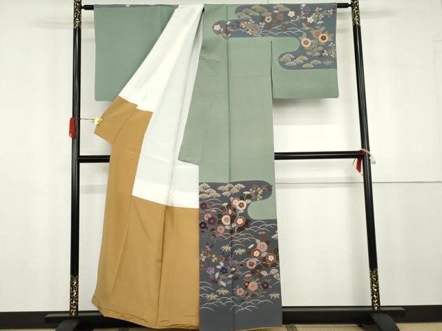 平和屋着物●訪問着　笹松芝花文　金彩　正絹　逸品　AABG8029cs_1