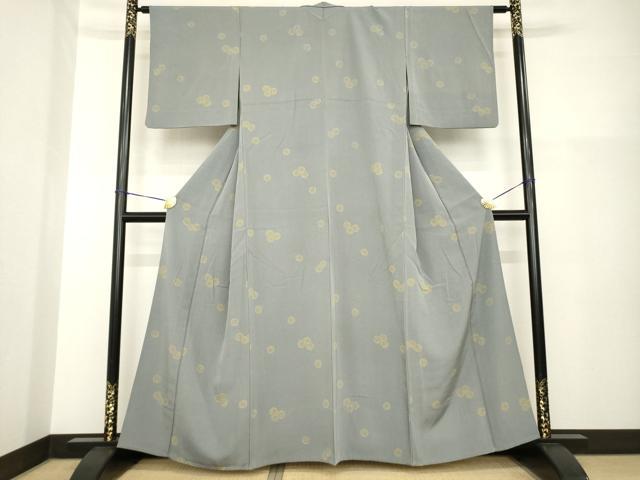 平和屋着物▽上質な小紋　単衣　舞花文　正絹　逸品　AABG8439ck_1
