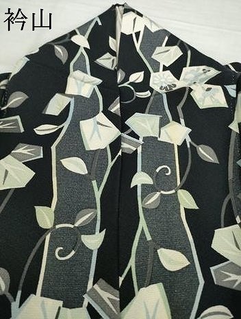 平和屋着物▽上質な小紋　単衣　花蔦草文　黒地　正絹　逸品　AABG8441ck_6