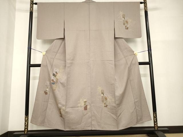 平和屋着物▽訪問着　単衣　短冊花文　金彩　洗える着物　AABG8462ck