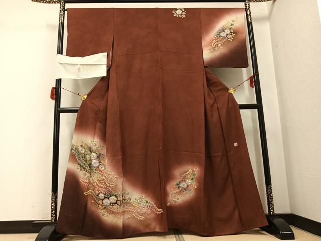平和屋着物●伝統工芸士　寺谷昇　訪問着　絞り　辻が花　暈し染め　金通し地　丹後ちりめん　反端付き　正絹　逸品　AABG8524ph
