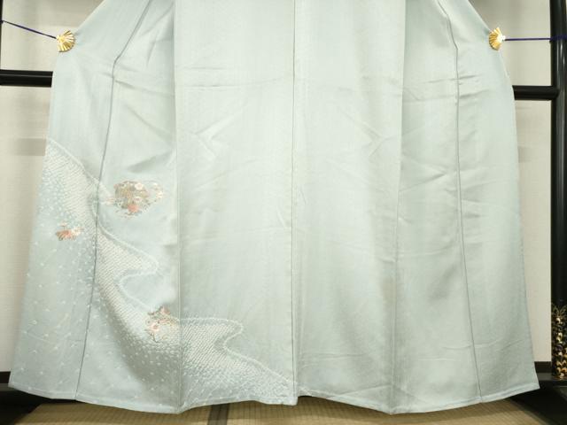 平和屋着物▽訪問着 単衣 絞り 刺繍 流水花丸文 正絹 逸品 AABG8585ck