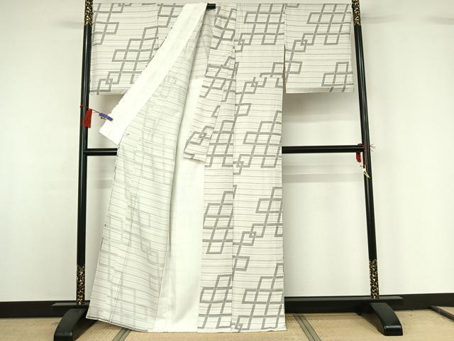 平和屋着物▽上質な小紋　単衣　幾何学文様　正絹　逸品　AABG8710jh_2