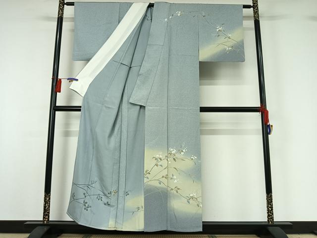 平和屋着物▽訪問着　単衣　枝花文　暈し染め　正絹　逸品　AABG8734jh_1