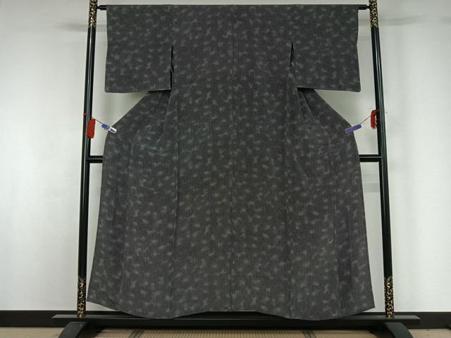 平和屋着物▽江戸小紋　単衣　鮫小紋柄　暈し染め　黒地　正絹　逸品　AABG8756jh_1