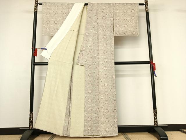 平和屋着物▽上質な小紋　単衣　草花文　西武百貨店扱い　正絹　逸品　AABG8776jh_1