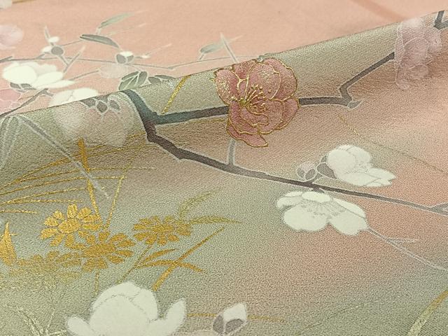 平和屋着物▽訪問着　単衣　枝花文　暈し染め　金彩　正絹　逸品　AABG8787jh_5