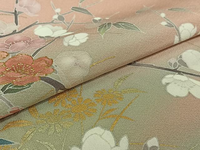 平和屋着物▽訪問着　単衣　枝花文　暈し染め　金彩　正絹　逸品　AABG8787jh_4