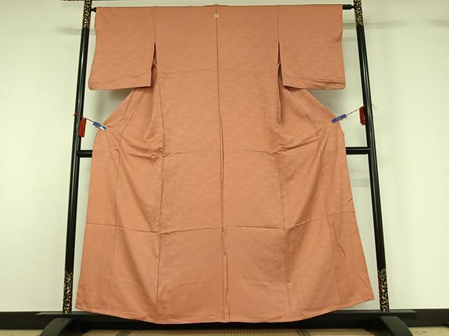 平和屋着物▽上質な色無地　単衣　立波地紋　洗朱色　正絹　逸品　AABG8878jh_1