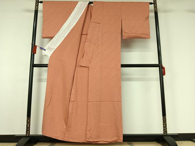 平和屋着物▽上質な色無地　単衣　立波地紋　洗朱色　正絹　逸品　AABG8878jh_2