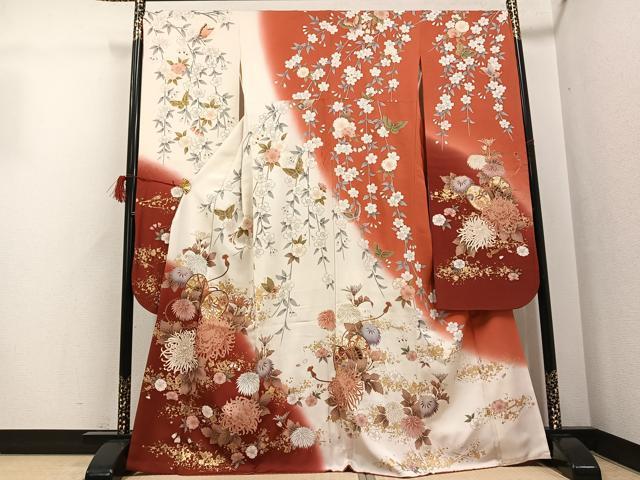 平和屋着物●豪華振袖　鳳凰花鼓舞蝶文　暈し染め　金彩　正絹　逸品　AABG9015ph