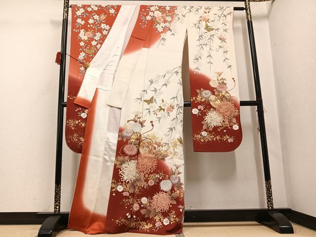 平和屋着物●豪華振袖　鳳凰花鼓舞蝶文　暈し染め　金彩　正絹　逸品　AABG9015ph_1