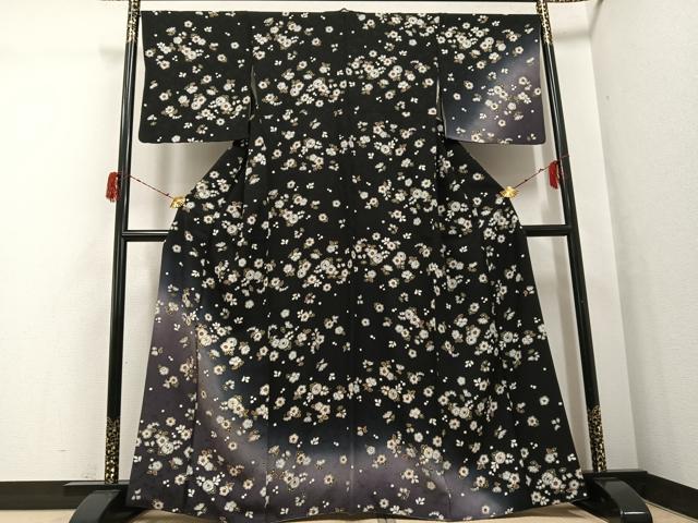 平和屋着物●訪問着　辻が花　暈し染め　黒地　金彩　正絹　逸品　AABG9021ph