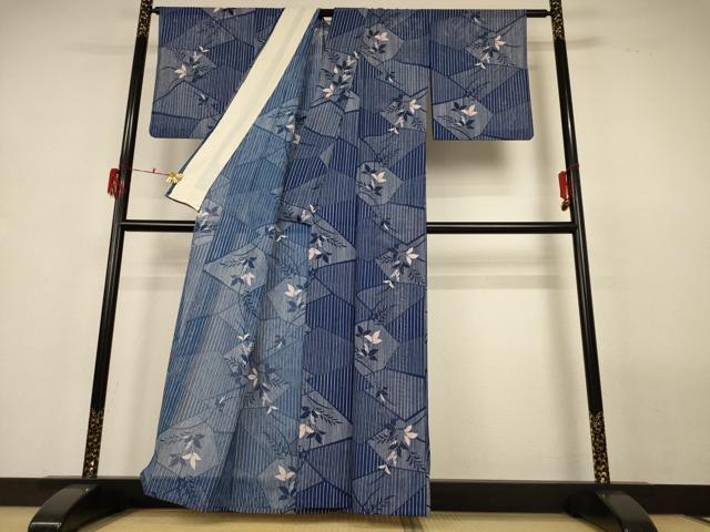 平和屋着物＊夏物　小紋　絽　切嵌草花文　洗える着物　AABG9082jd_2