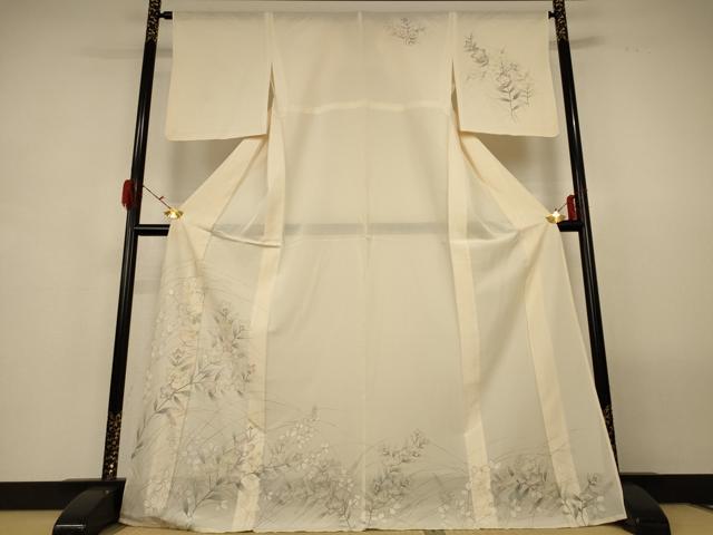 平和屋着物＊夏物　訪問着　絽　手描き　草花文　ロング丈　正絹　逸品　AABG9083jd