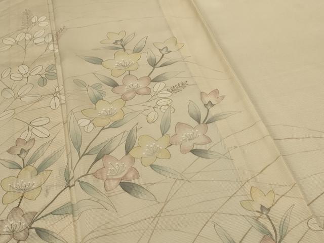 平和屋着物＊夏物　訪問着　絽　手描き　草花文　ロング丈　正絹　逸品　AABG9083jd_3