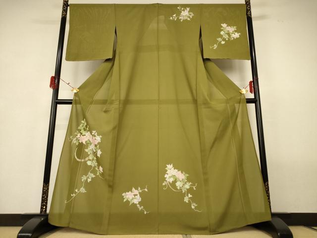 平和屋着物＊夏物　訪問着　絽　友禅　草花文　銀彩　正絹　逸品　未使用　AABG9084jd