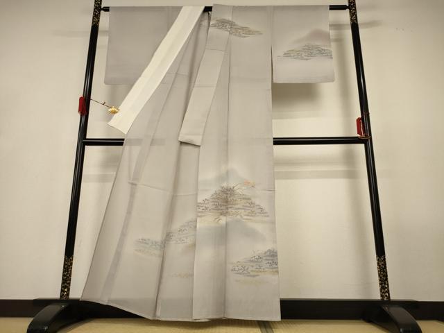 平和屋着物＊夏物　訪問着　紗　風景花鳥文　暈し染め　金彩　正絹　逸品　AABG9152jd_1