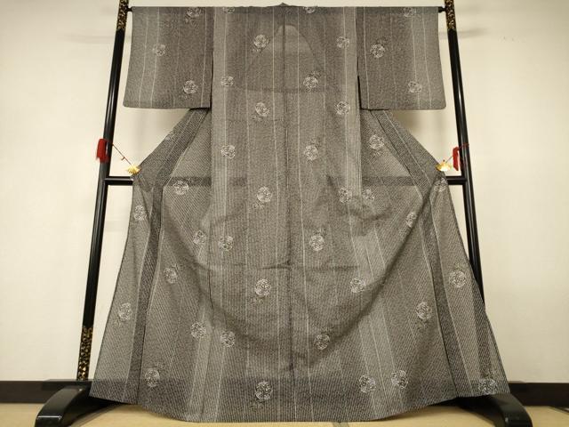 平和屋着物＊夏物　小紋　絽　草葉丸文　洗える着物　AABG9164jd_1