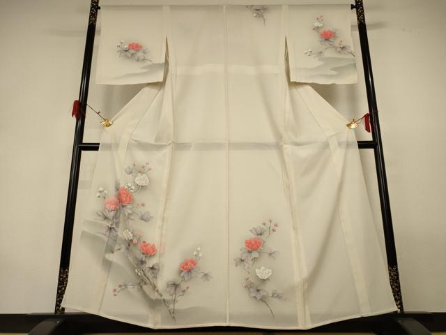 平和屋着物＊夏物　訪問着　絽　手描き　枝花文　正絹　逸品　未使用　AABG9184jd 平和屋着物＊夏物 訪問着 絽 手描き 枝花文 正絹 逸品 未使用