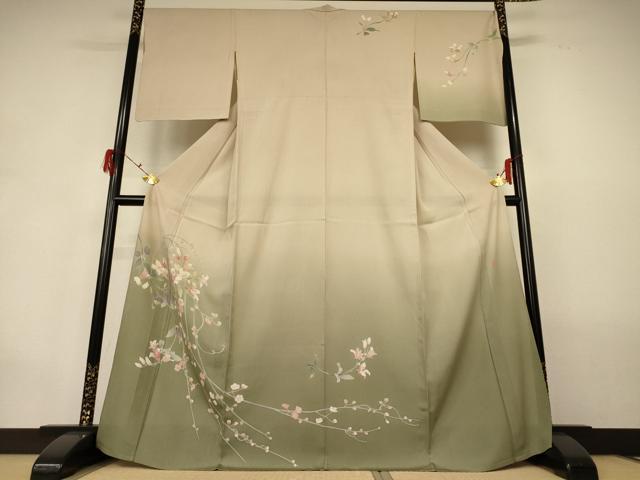 平和屋着物＊夏物　十日町　加賀草木友禅の第一人者　田村哲彦　訪問着　縦絽　草花文　暈し染め　正絹　逸品　AABG9212fy