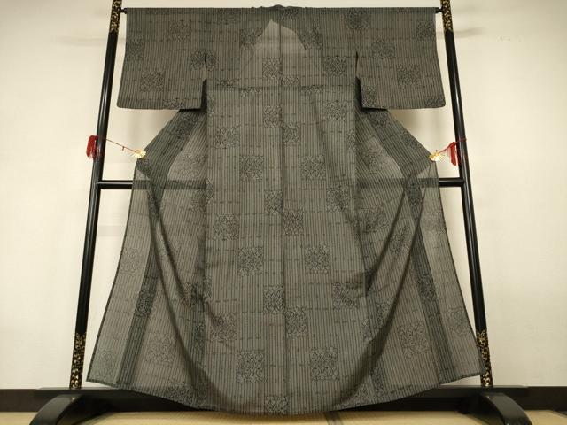 平和屋着物＊夏物　小紋　紗　幾何学文様　正絹　逸品　AABG9236jd_1