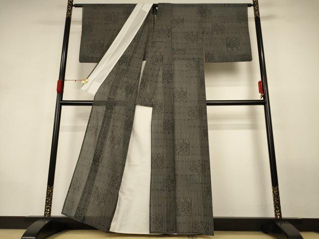 平和屋着物＊夏物　小紋　紗　幾何学文様　正絹　逸品　AABG9236jd_2