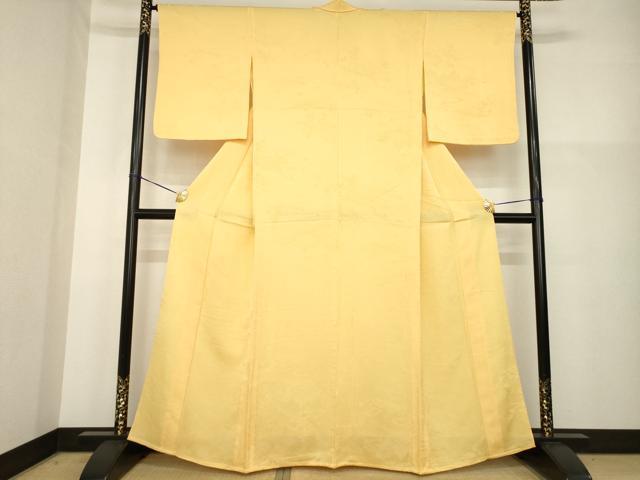 平和屋着物▽上質な色無地　単衣　流水風景花地紋　萱草色　正絹　逸品　AABG9269ck_1