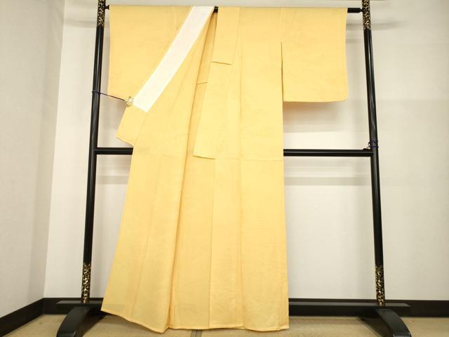 平和屋着物▽上質な色無地　単衣　流水風景花地紋　萱草色　正絹　逸品　AABG9269ck_2