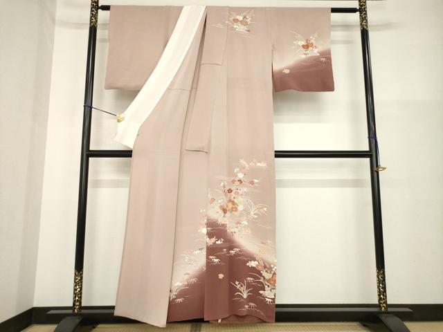 平和屋着物▽訪問着　単衣　花籬文　暈し染め　金彩　鬼しぼ縮緬　正絹　逸品　AABG9281ck_1
