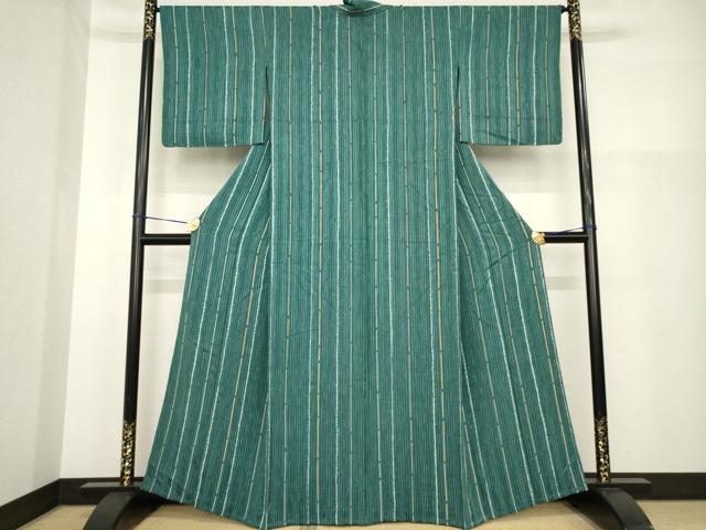 平和屋着物▽上質な小紋　単衣　絞り　縞　正絹　逸品　AABG9292ck_1