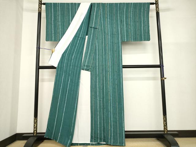 平和屋着物▽上質な小紋　単衣　絞り　縞　正絹　逸品　AABG9292ck_2