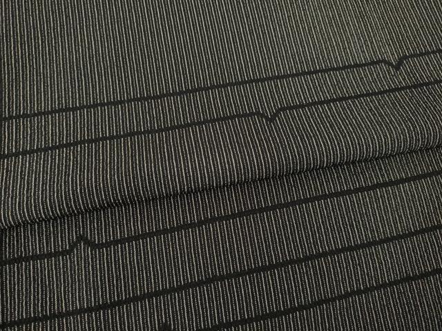 平和屋着物▽本塩沢　単衣　横段文　黒地　正絹　逸品　AABG9314ck_4