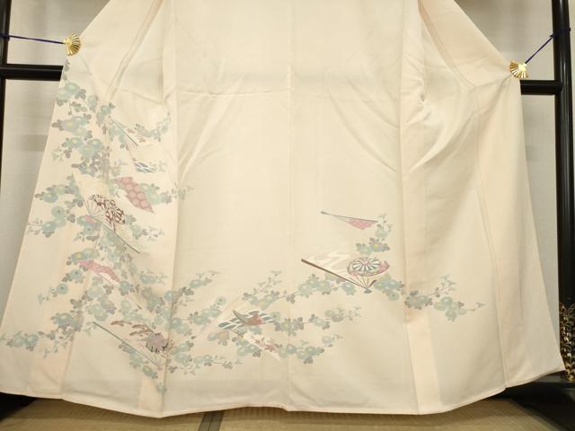 平和屋着物▽訪問着　単衣　友禅　扇面花文　正絹　逸品　AABG9315ck_2